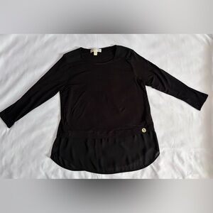 Michael Kors Black Long Sleeve Top With Sheer Layered Hem Size Medium